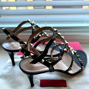 Valentino rockstud black ankle strap sandals 2.75 inch heels